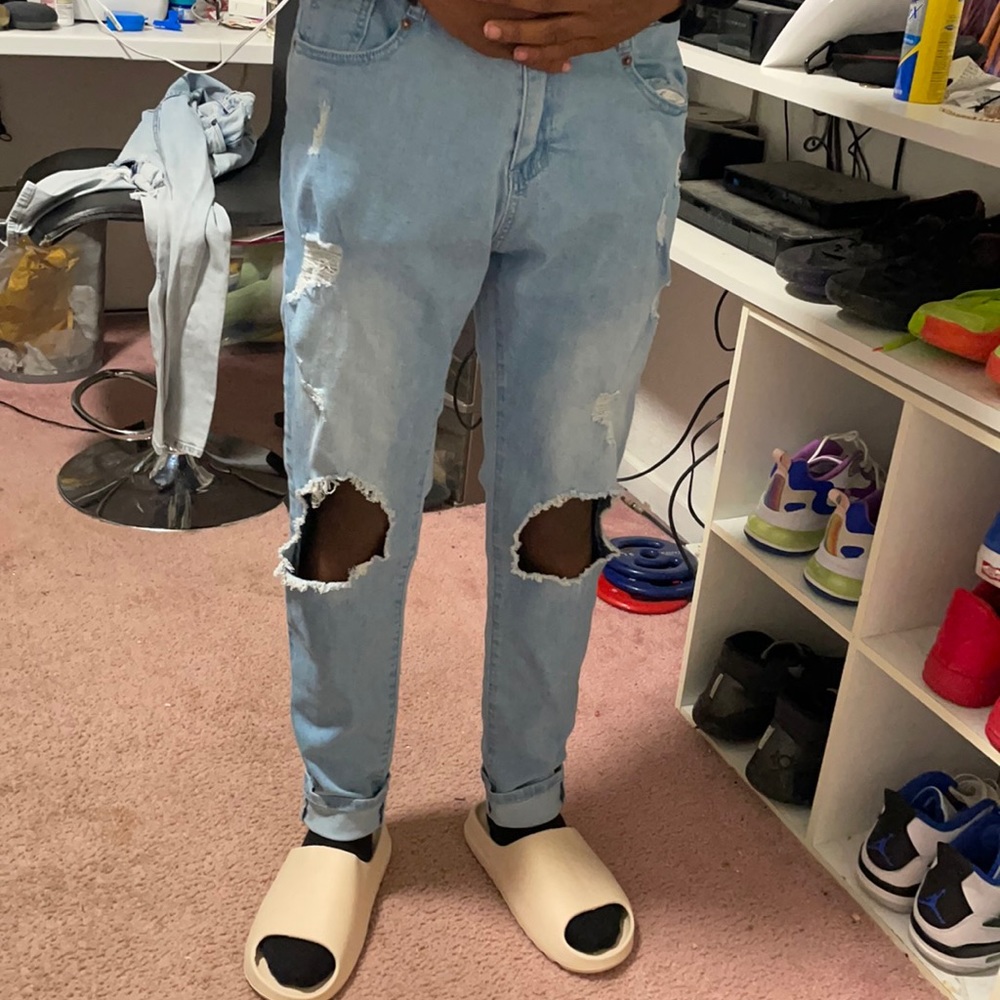 Bright blue ripped ROMWE jeans